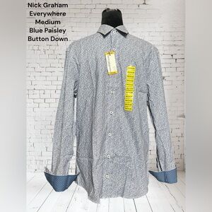 Nick Graham, Size Medium, Blue Paisley, Long Sleeve Button Down. NWT @21